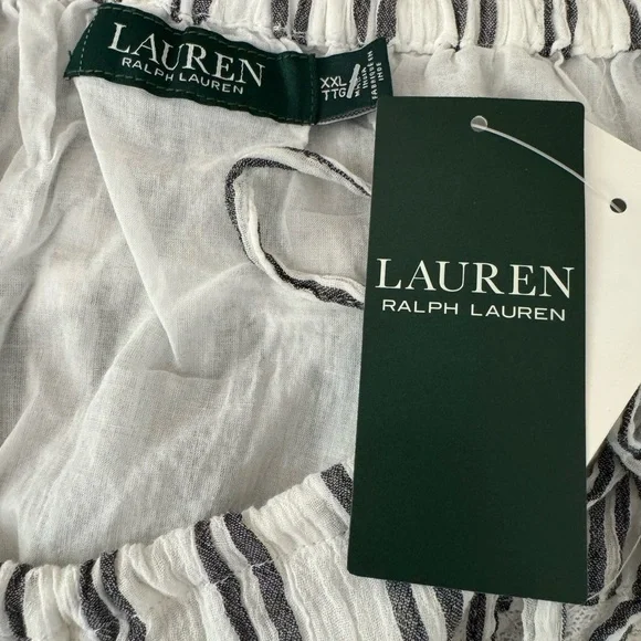 NWT Lauren Ralph Lauren Black & White Striped Seersucker Blouse size XXL - Picture 7 of 8